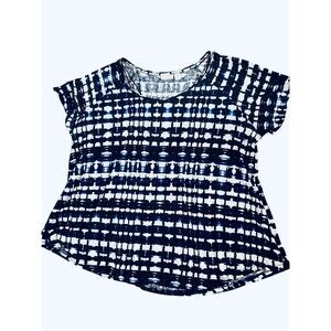 Mercer & Madison Short Sleeve Blouse Black/White/Blue Striped Tie Dye Size 2X